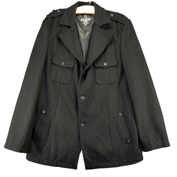ROAR Mens Inspire Wool Blend Jacket Size XL Black Big Embroidered 2 Button - Picture 1 of 14
